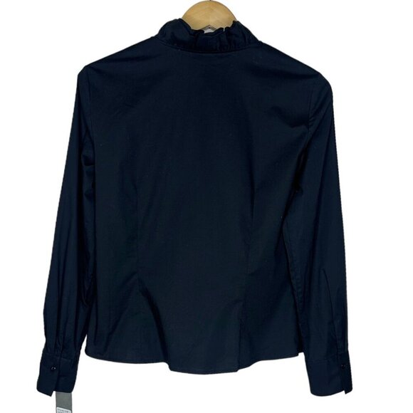 Go Silk Ruffle Collar Pintuck Button Up Blouse in Black Size MP - Picture 7 of 7